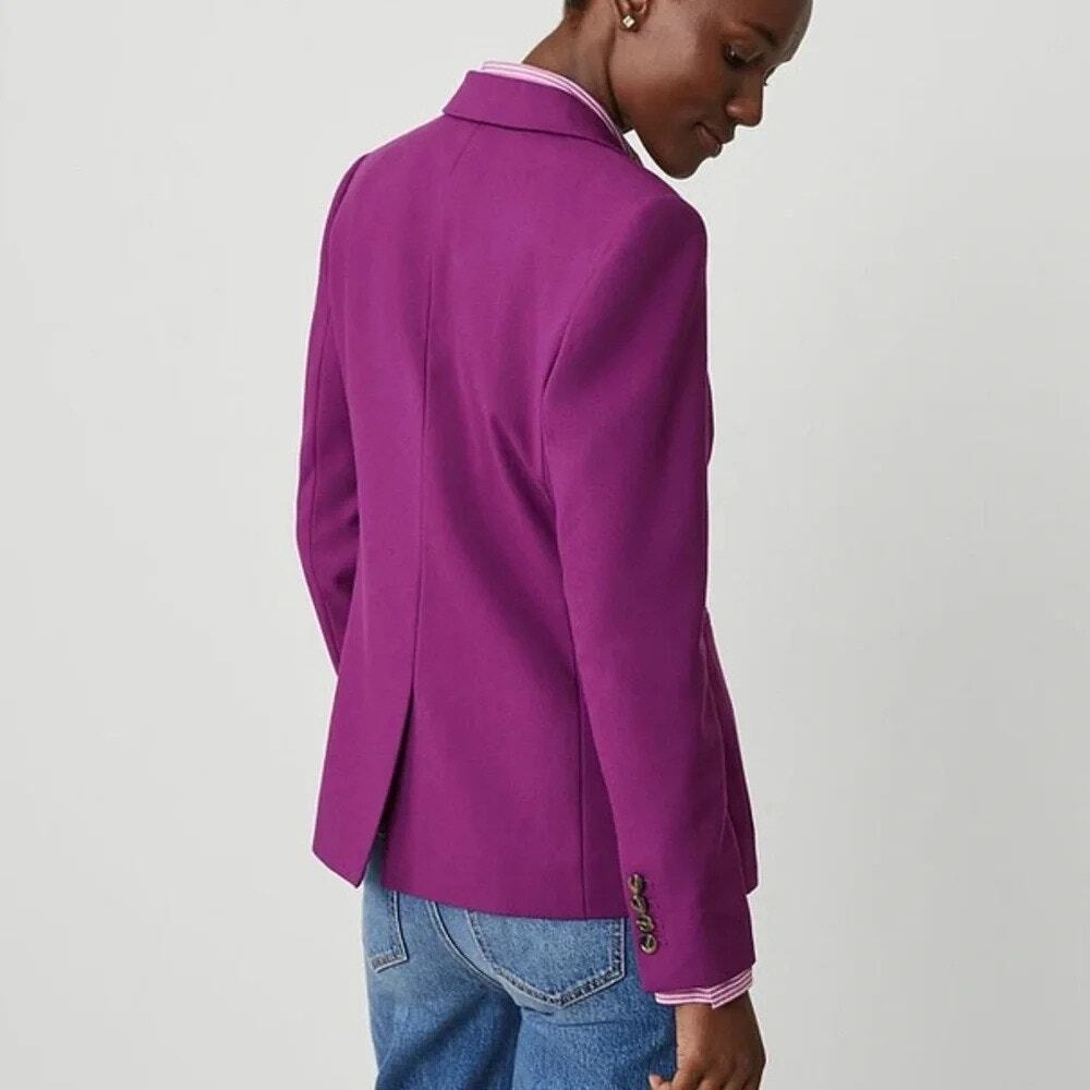 ANN TAYLOR Hutton Blazer Twill Pulsar Purple Size 4 Notched Collar Office Jacket - Picture 2 of 9